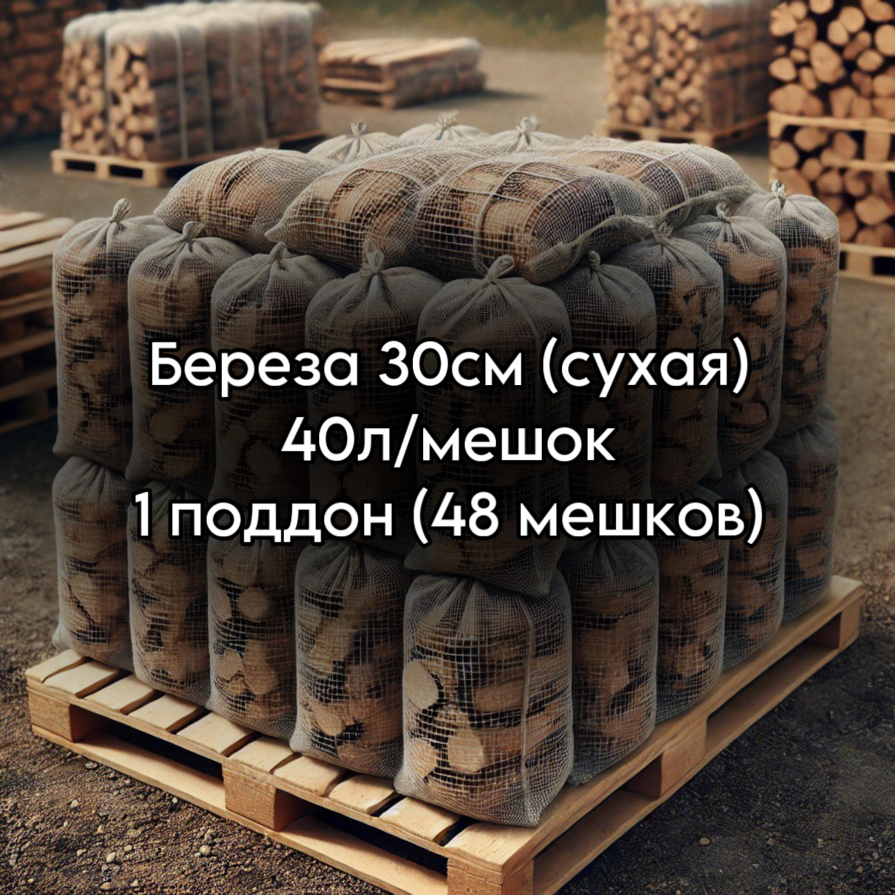 Береза 30см (сухая) 40л 1 поддон (48 мешков)