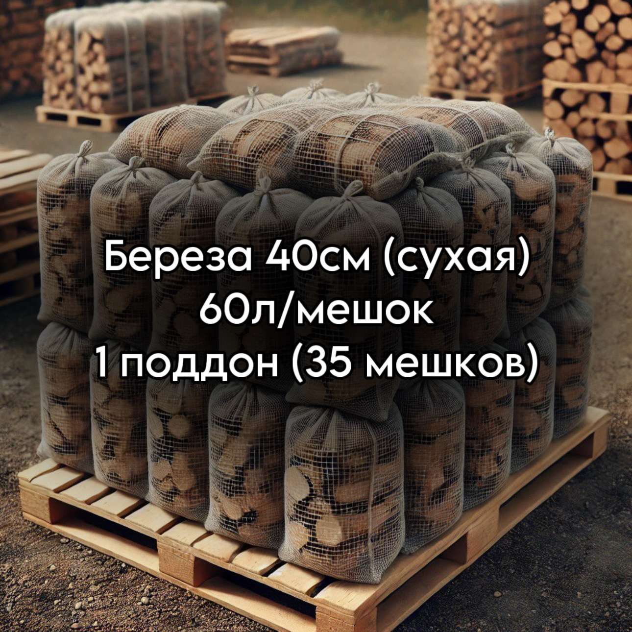 Береза 40см (сухая) 60л 1 поддон (35 мешков)