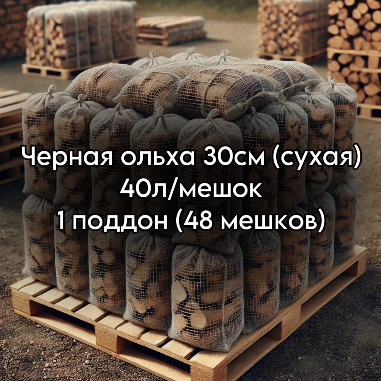 Черная ольха 30см (сухая) 40л 1 поддон (48 мешков)