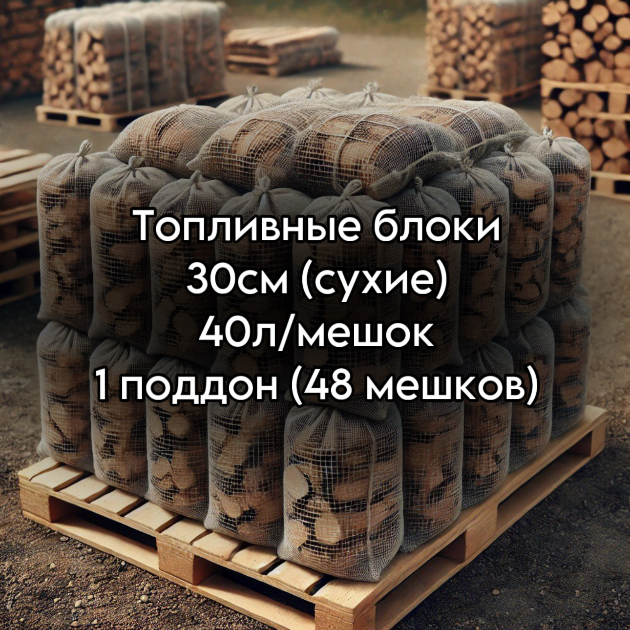 Топливные блоки 30см (сухая) 40л 1 поддон (48 мешков)