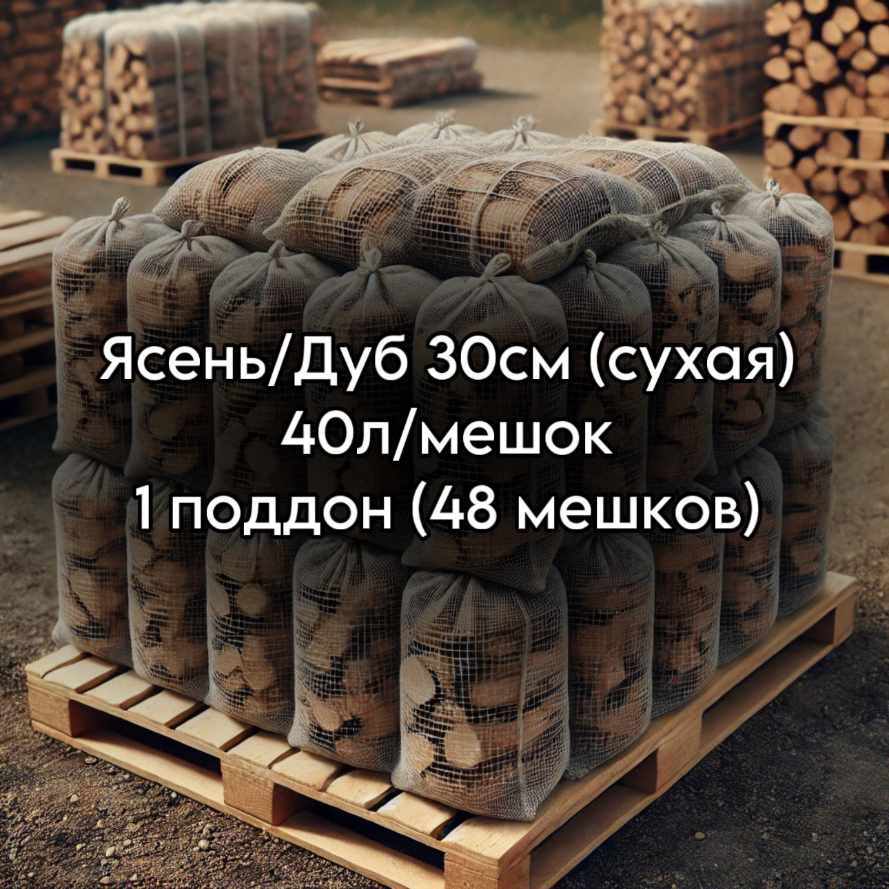Ясень/Дуб 30см (сухая) 40л 1 поддон (48 мешков)